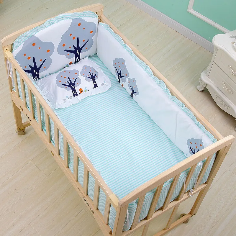 6pcs Crib Bedding Set for Baby Boy Girl Baby Cot Bumper Set Safety Bed Fence Protector Include(4Bumpers+Matress+Pillow)