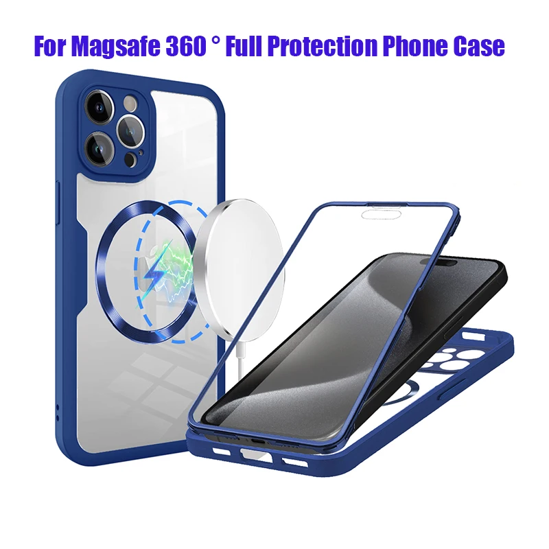 

Противоударный чехол для телефона с полной защитой на 360 ° для iPhone 15 Pro Max 11 12 13 14 Pro Max Plus, бампер с беспроводной зарядкой Magsafe