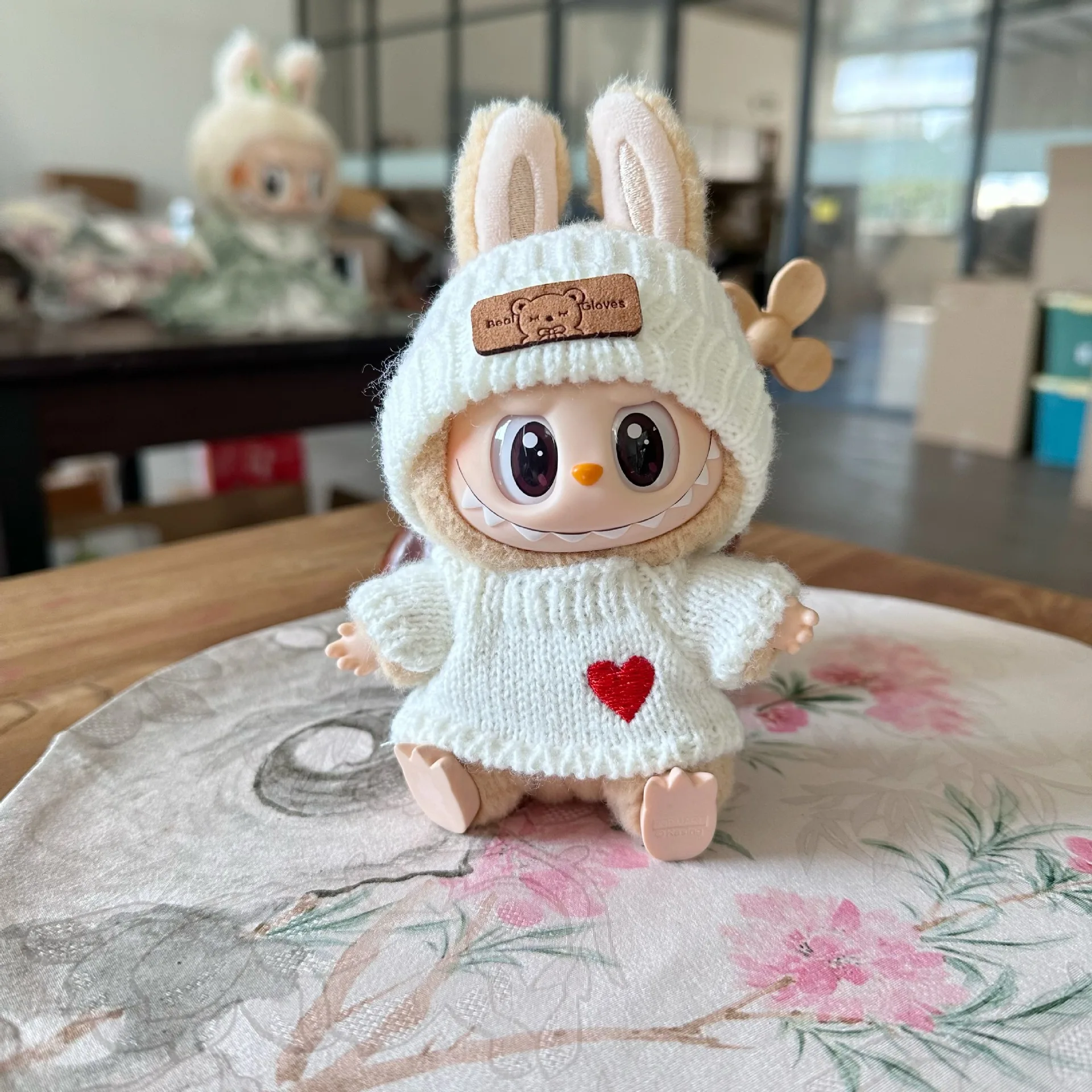 For 17cm Labubu V2 Doll Outfit Clothing Bear Label Hat Love Sweater Set Cute Decoration Little Clothes Party Costumes