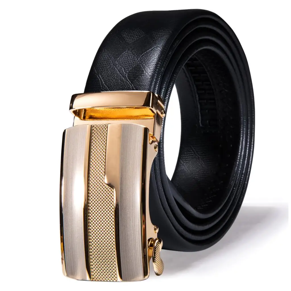 

Luxury Belts for Men Black Leather Solid Gold Metal Automatic Buckle Rachat Cowskin Waistband Casual Formal Straps Barry.Wang