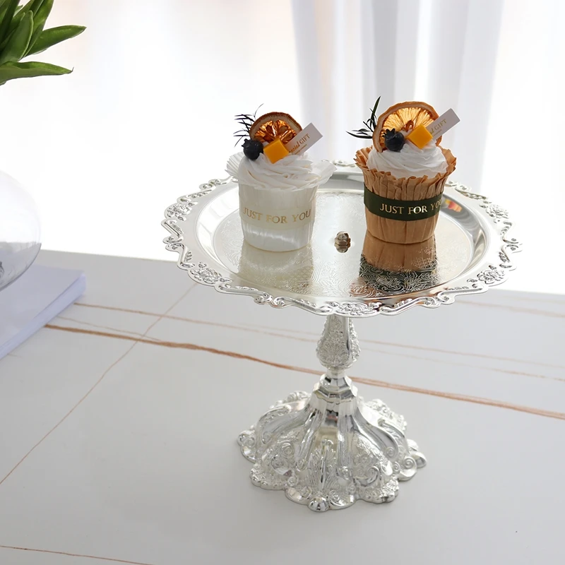 Palace high foot cake plate, silver plated wedding dessert, afternoon tea, coffee shop tray, ktv fruit plate, cold meal plate