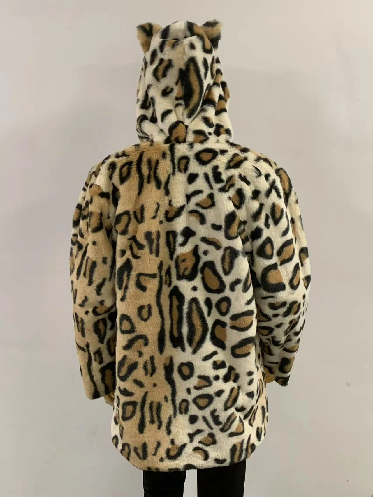 Hot Selling Men's Leopard Print Coat Winter Coat Fashion Men's Punk Jacket Street Wear Long Faux Fur Coat