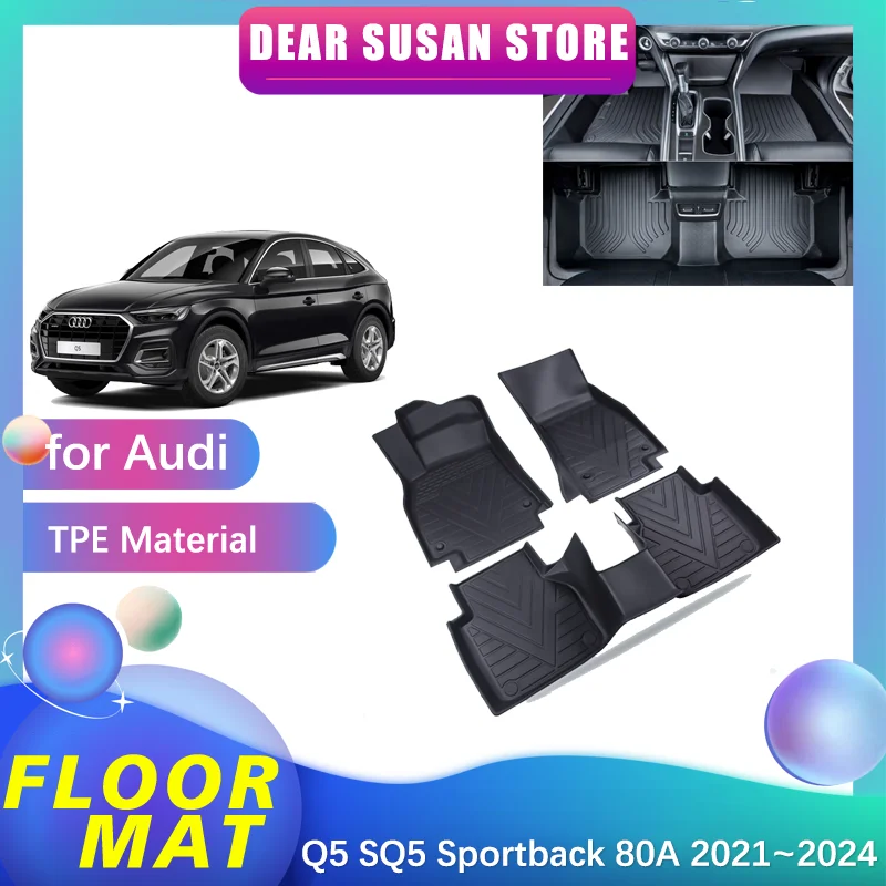 

Car Floor Mat for Audi Q5 SQ5 Sportback 80A 2021~2024 2022 Tray Foot Waterproof Inner Liner Carpet Pad Custom Cover Accessories