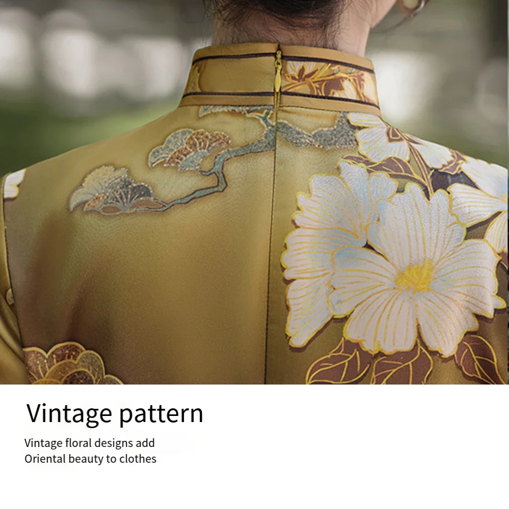 

Performance Apparel Chinese Style Cheongsam Banquet Performance 2XL Thin Fabric All Season Wear Regular Length