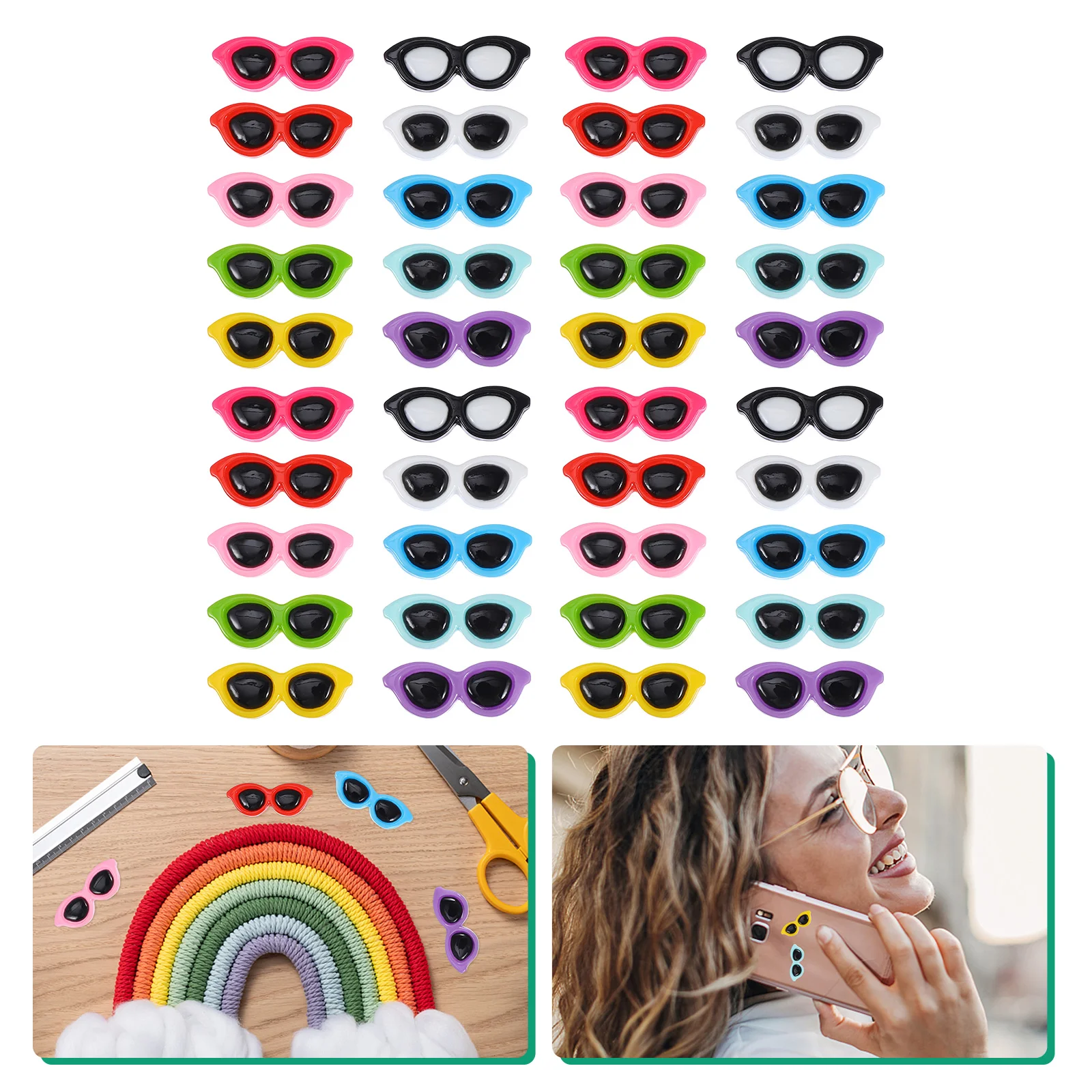 40 Pcs Circle Stickers Sunglasses Hairpin Nail Decor Flatback Charm Crafts Mini Necklace for Girls