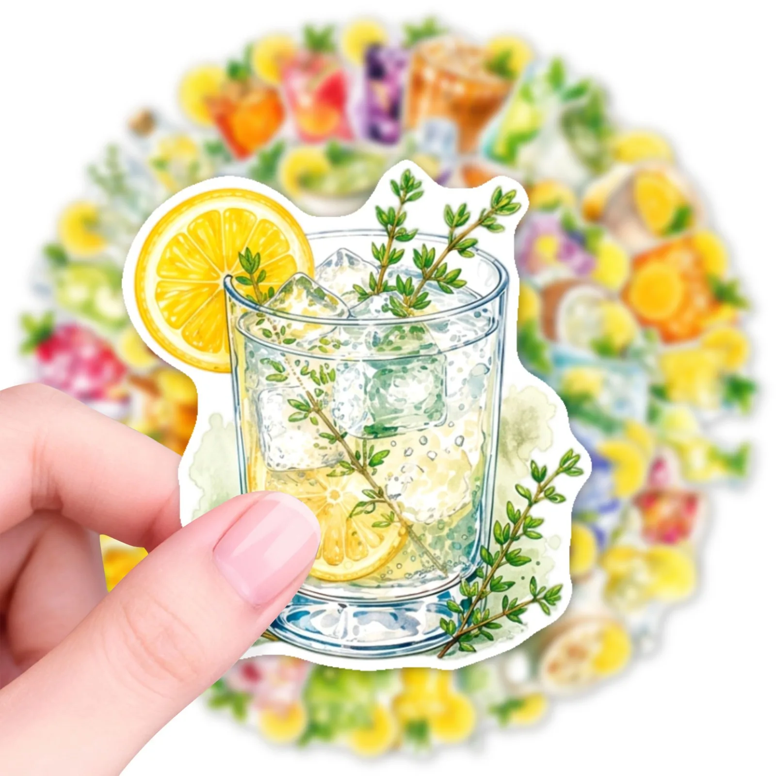 50-Pack Fresh Watercolor Summer Fruit Tea Drink Stickers Waterproof Decorative Decals for Notebook Guitar Luggage And Stationery