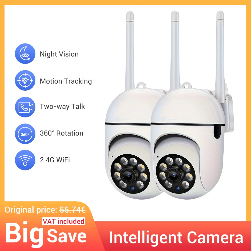 2PC Ease Life APP Wireless 1080P HD Indoor/Outdoor WiFi Security Camera, Color Night Vision, 2-Way Audio, 360° Pan/Tilt/Zoom, Mo