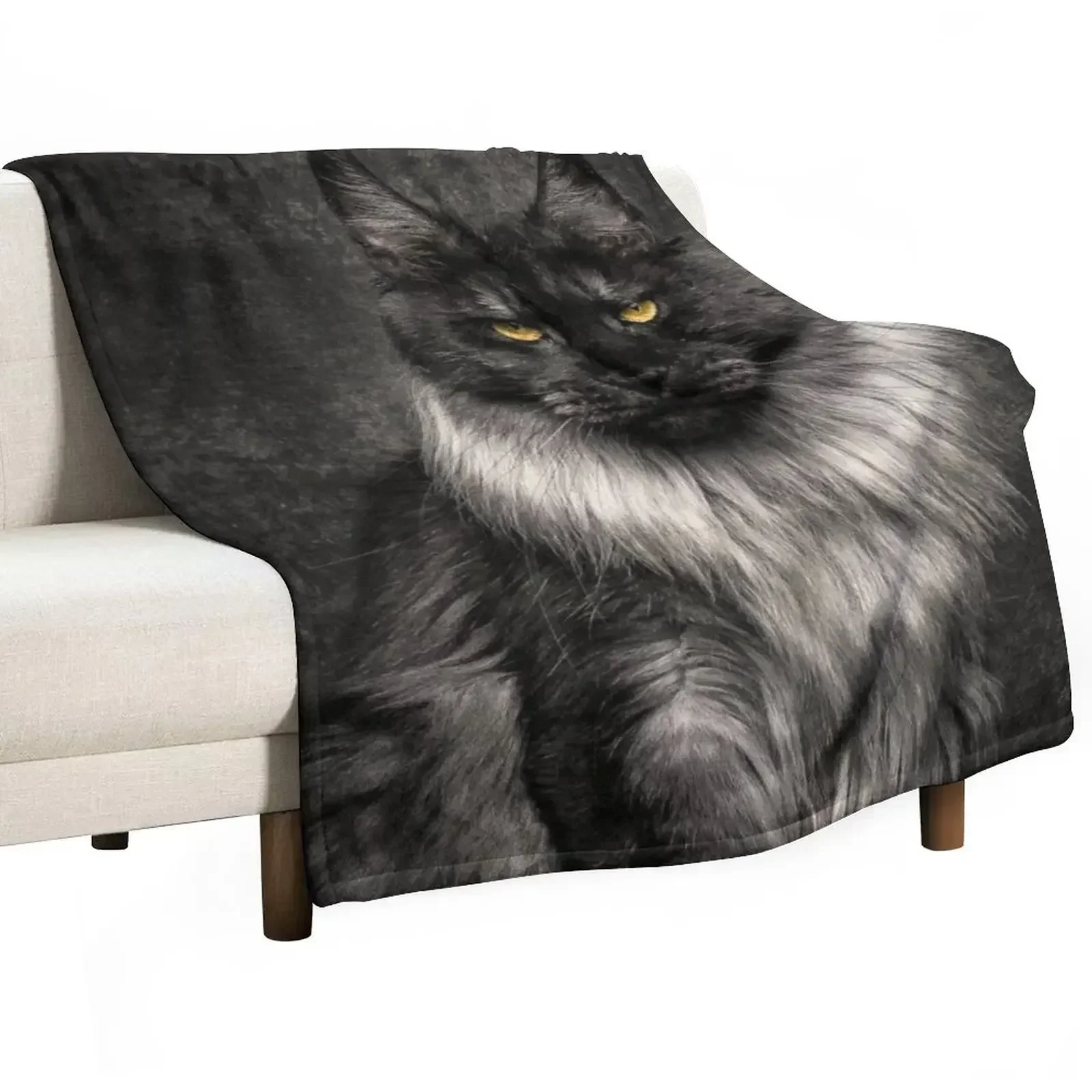 Silver Maine Coon Cat Portrait Throw Blanket manga blankets ands Blankets