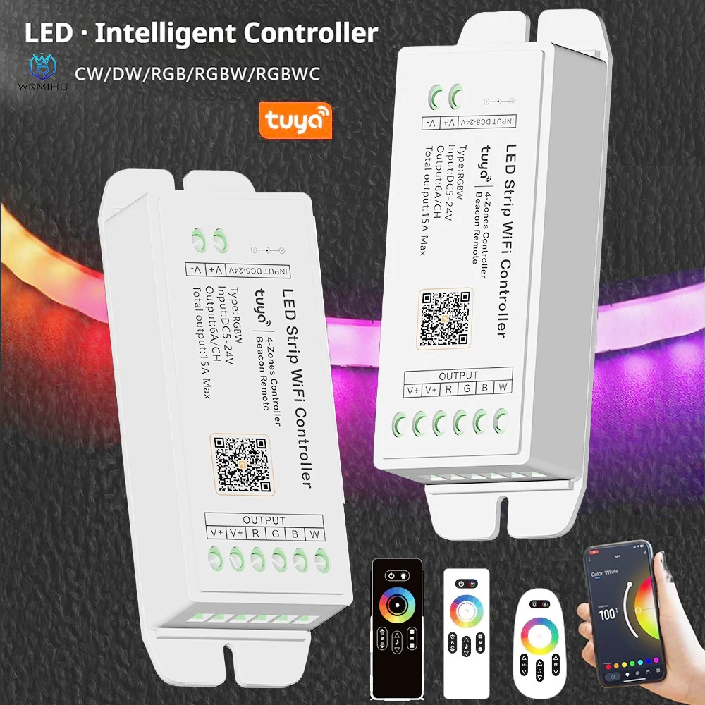 

Tuya WiFi LED Controller Alexa Google Home Voice Control RGB RGBW CCT Single Color LED Strip Smart Controller Dimmer APP DC5V-24