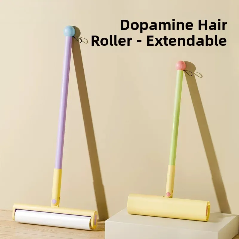 home-use-stiy-hair-remover-roller-long-handle-bed-dust-floor-swee-hair-absorbing-replaceable-tearable-paper
