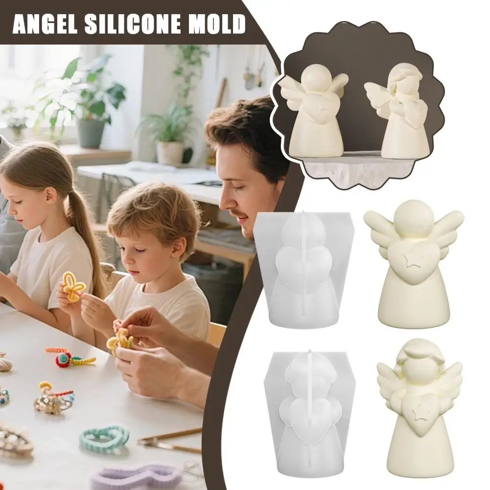 Diy أجنحة الملاك قالب من السيليكون لطيف الملاك فتاة اليدوية الأبيض الفخار الجص قالب من السيليكون الإبداعية عيد الميلاد عطلة الديكور #2