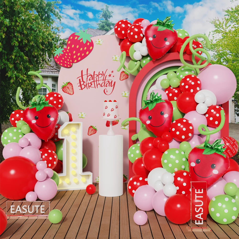 

1 Set Strawberry Theme Balloon Arch Garland Kit Pink Green Latex Balloons Summer Birthday Wedding Party Decor Baby Shower Supply