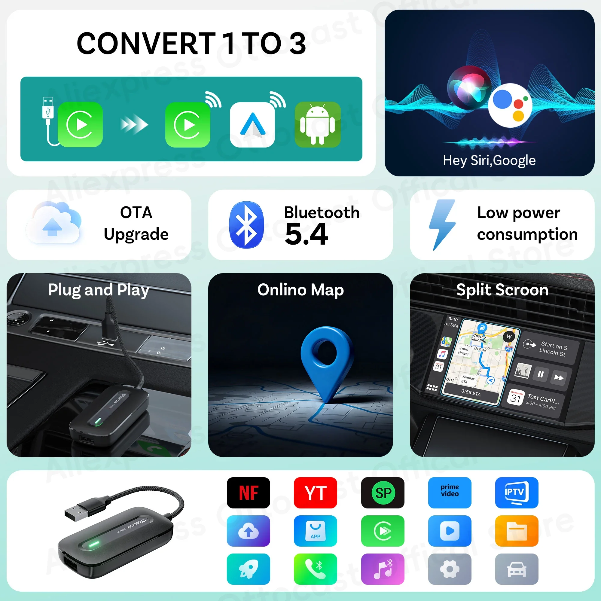 OTTOCAST Play2Video Express Wireless CarPlay Android Auto AI Box Adapter for for iPhone 17 16 15 PRO Max Car Accessorie 2025 New