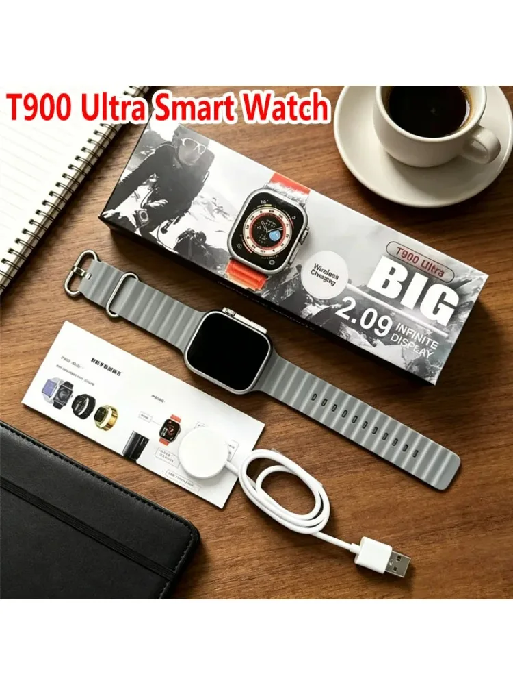 Oryginalny smartwatch T900 Ultra 49mm 2.09" z bezprzewodową ładowarką, funkcją połączeń Bluetooth, pomiarem tętna, sportowy smartwatch dla mężczyzn i kobiet, kompatybilny z IOS i Android. — 2