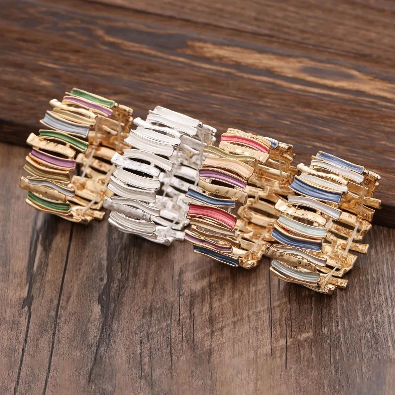

Minimalist Striped Enamel Stretch Bangle Gold Silver Plated Multicolor Stackable Bracelet Graduated Cuff Bracelet Jewelry Gift