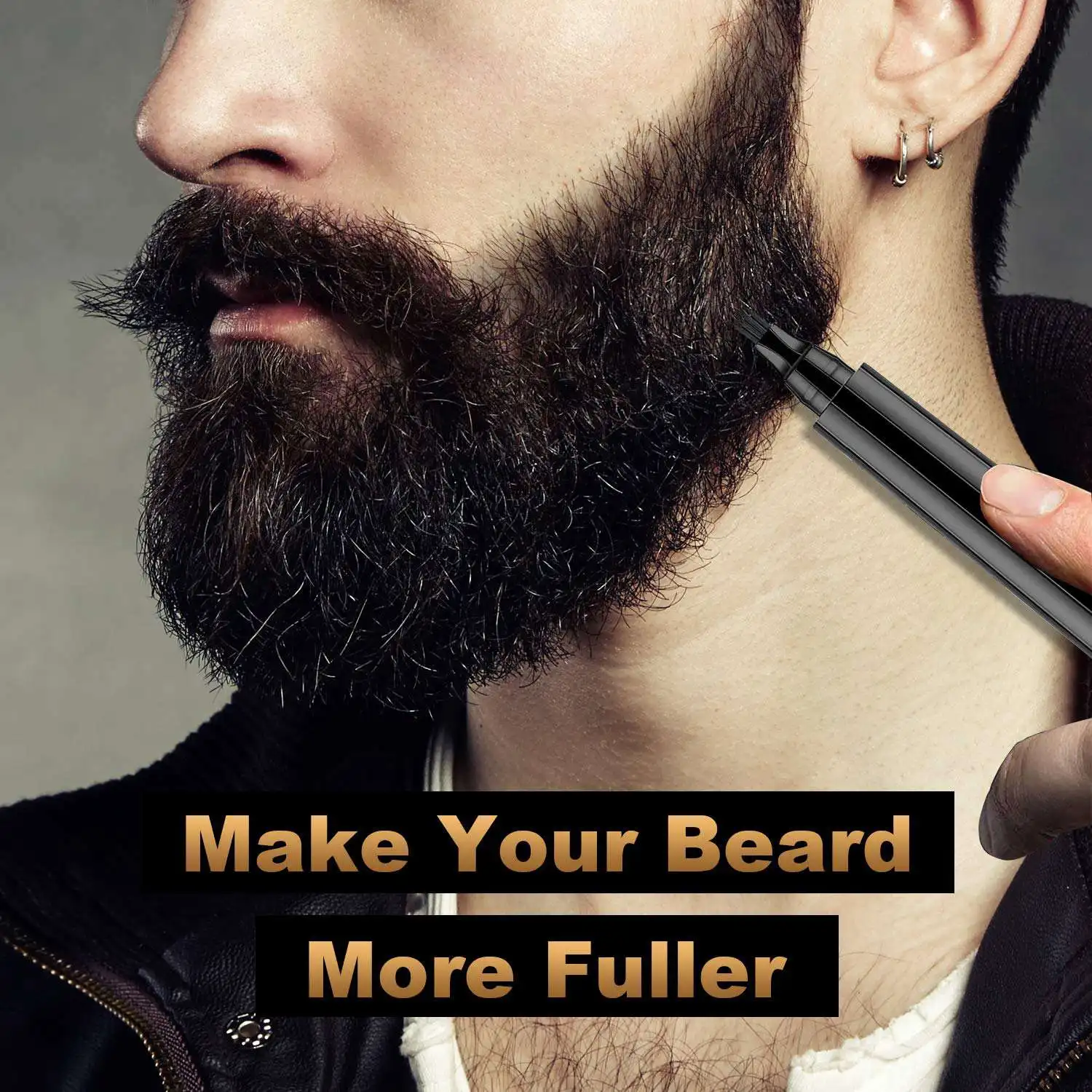 Beard Filling Pen Kit Barber Pencil Waterproof Long Lasting Natural Male Mustache Repair Shape Styling Tool(Black)