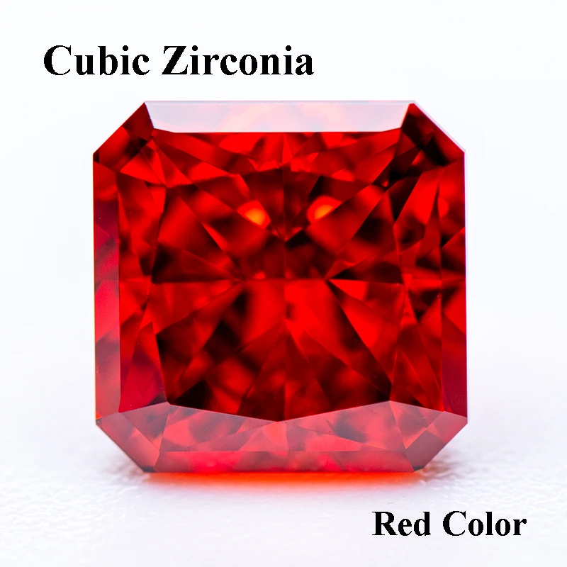 

Cubic Zirconia Crushed Ice Cut Red Color Asscher Shape Charms Beads for Diy Jewelry Making Necklace Materials No Certificate