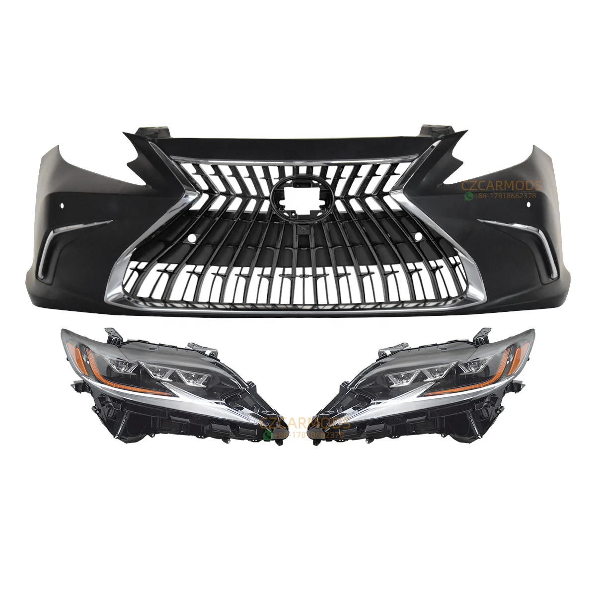 Car Body Kits for LEXUS ES ES300h ES350 2013-2018 Upgrade 2023 LOOK Front Bumper Grille Triple beam LED Headlights Headlamp