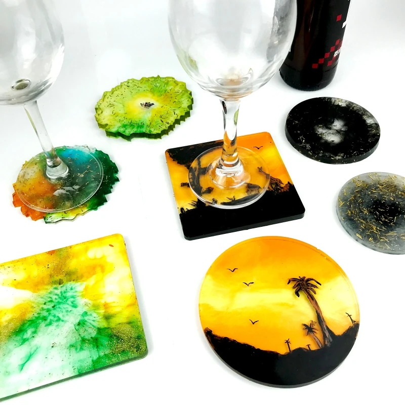 Round Square Cups Mat Resin Molds DIY Epoxy Resin Silicone Molds Coasters Moulds Drop shipping