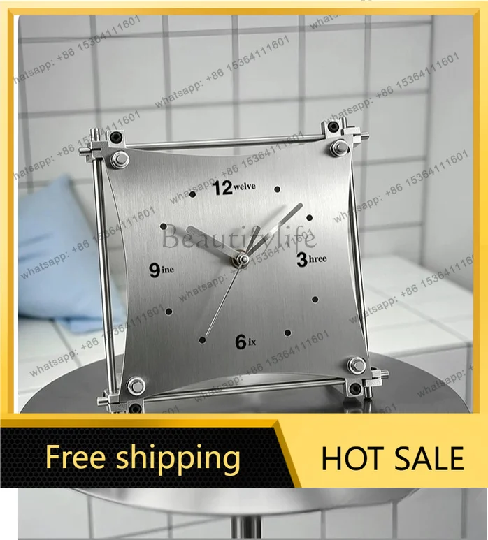 Bauhaus optical axis stainless steel clock living room table silent clock table ornament