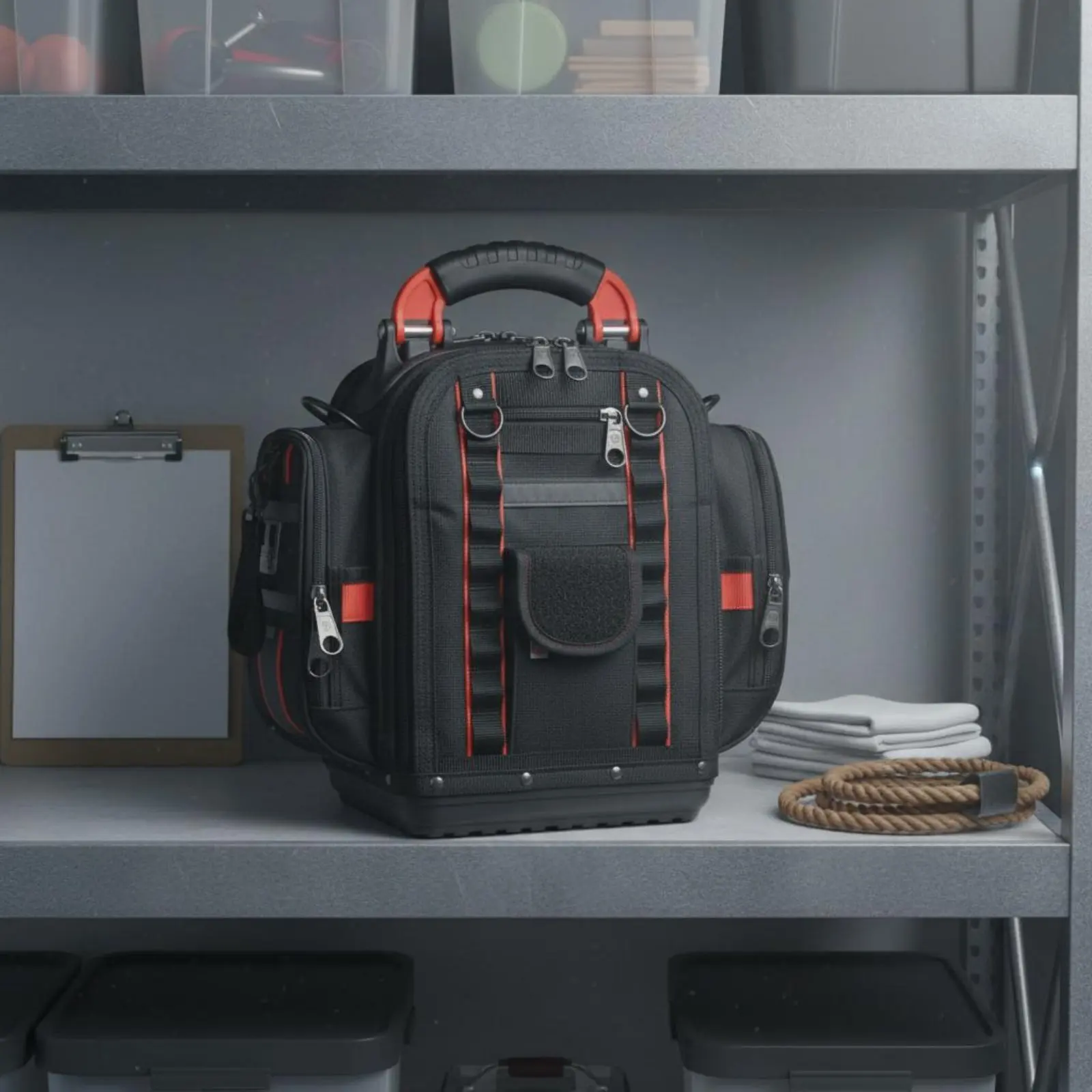 頑丈なツールバッグ、耐摩耗性素材、多ポケットツールバッグ、調整可能なショルダーストラップ、請負業者、建設業者向け