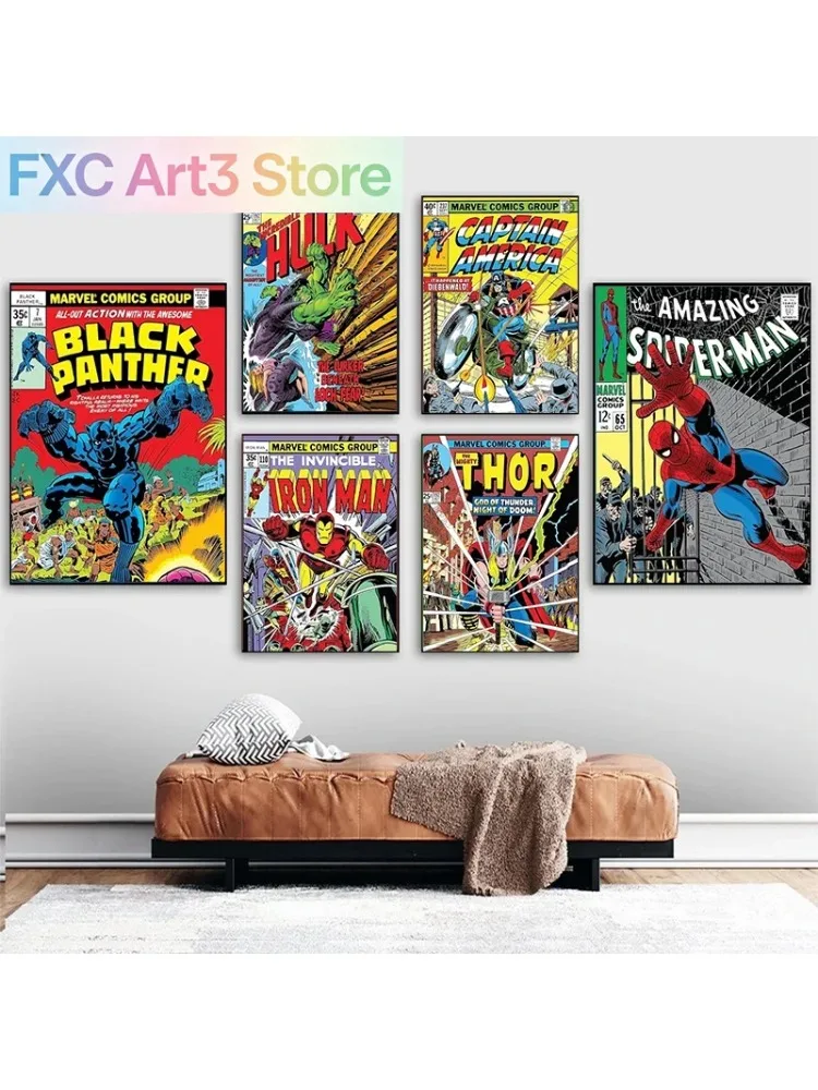1 Stück rahmenlose Leinwand, Marvel Avengers Film-Leinwandgemälde, Spider-Man, Iron Man, Hulk, Thor, Poster, Wandkunst, Wandbilder für Kinder