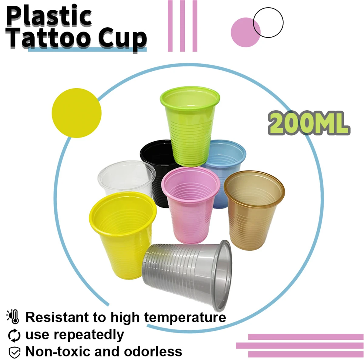 

6.76oz 50Pcs Disposable Plastic Water Cup Outdoor Picnic Birthday Kitchen Party Tableware 200ml Plastic Cup Tattoo Work Supplies