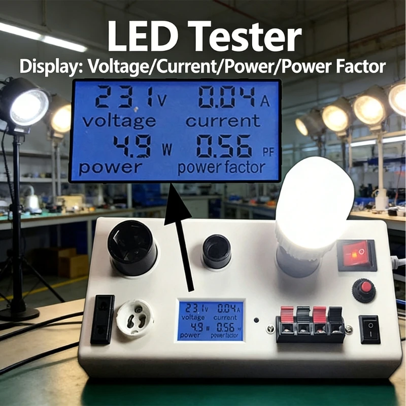 652F Digital LED Light Testing Tool With 4 Display Meter Measure Current Power And Power Factor