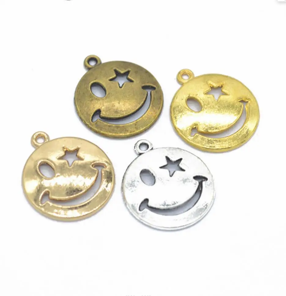 

60pcs 22*19mm gold color Smiling face Alloy charms pendant fit necklace bracelet diy Pendants for jewelry making F0187