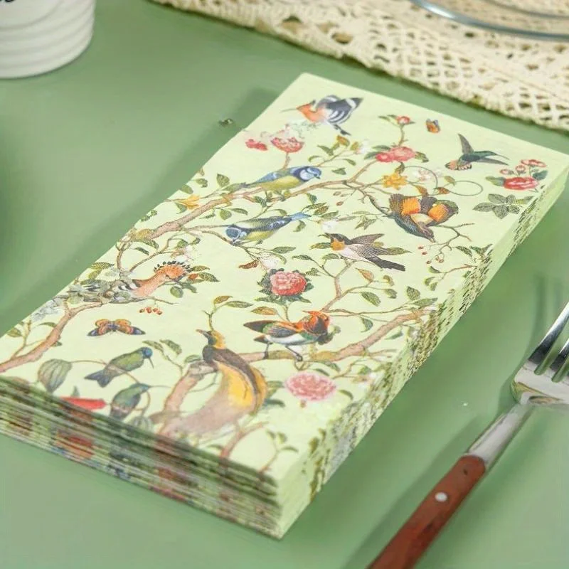 20/40Pcs Vintage Floral Vogel Papier Gast Serviette Aquarell Blume Badezimmer Serviette Einweg Servietten für Home Party liefert – Detail 2