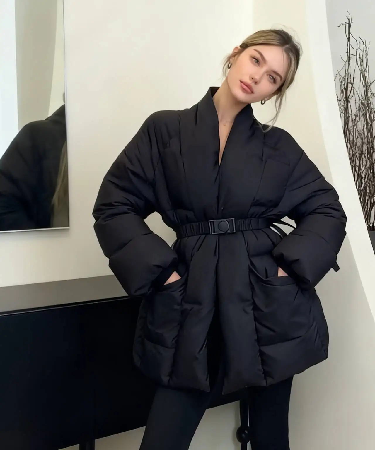 

Parkas Womens Hooded Winter Cashmere Filling Stuffed Adjustable Waistband Snap-Button Stand-Collar Preppy College School Commute