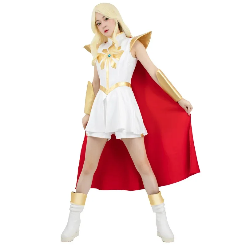 She Ra Cosplay Costume Power Princess She Ra Cosplay Dress With Red Cloak White Dress Uniform Set Women Carnival Party Costumes