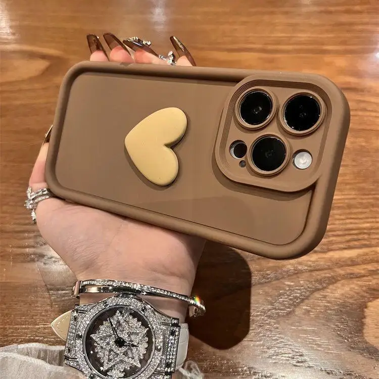 Niedliche 3D-Herz-Handyhülle für iPhone 13 14 15 16 17 Pro Max 14 13 12 11 Pro XS 7 8 Plus Stoßfeste Matte Silikon-Soft-Funda – Detail 3