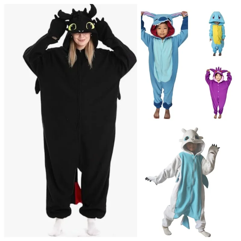 코스프레 핫세일 폴라플리스 만화 동물 결합형 검은 용과 흰 용 잠옷 커플 홈웨어 도매