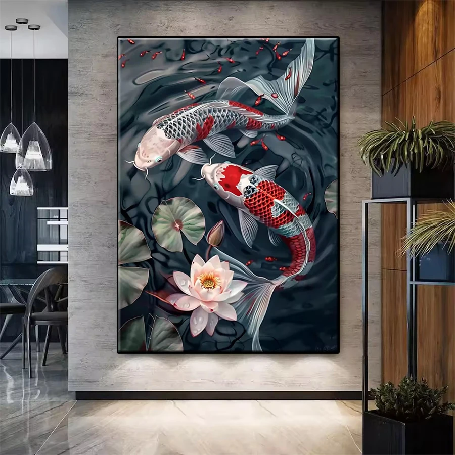 5D Diamond Painting Kit New Rich and Prosperous Koi and Lotus Art Full Diamond DIY Art Crafts Home Adult Decoration Gift