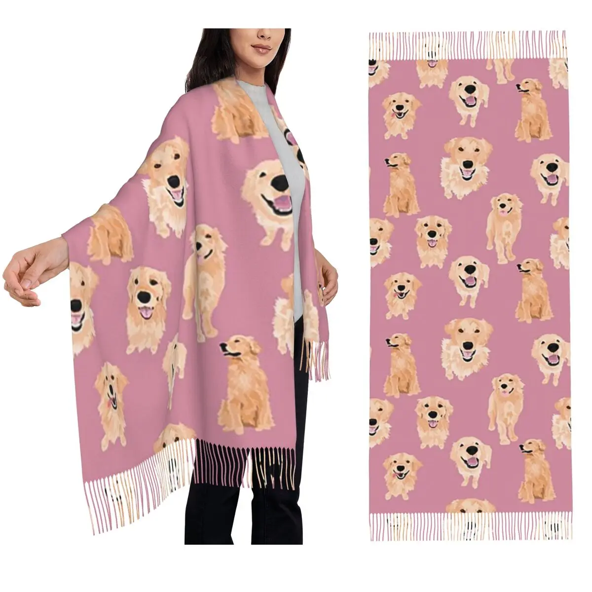 

Golden Retrievers On Pink Scarf Tassel Scarves Women Soft Warm Shawls and Wraps Large Fall Winter Shawl Wrap