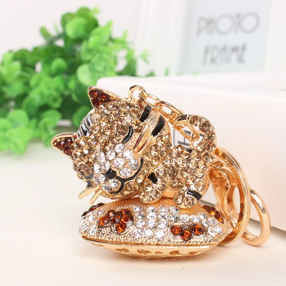 Sleep Drunk Cat Rhinestone Crystal Purse Bag Key Chain