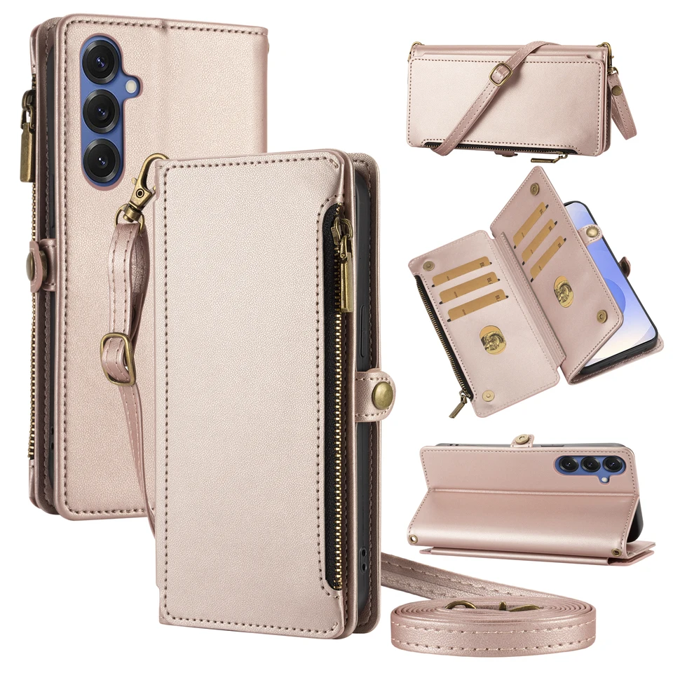 Funda tipo cartera con solapa para Samsung Galaxy S25 Ultra, S24, S23, S22, S21, S20, S10, S9, con múltiples ranuras para tarjetas y monedas, cuero ecológico