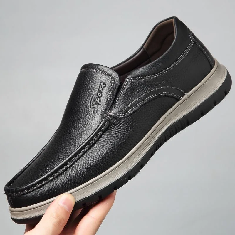

New Men's Genuine Leather loafers Shoes Slip-On Business Breathable Simple Design Comfortable Polyurethane Lined Flat Footwear