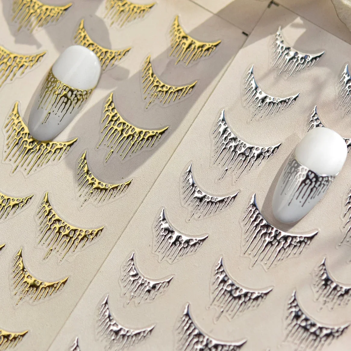 French Romantic Tassel Crescent Moon Laser Charming Gold Silver Arc Self Adhesive Nail Art Stickers Hot Stamping Manicure Decals