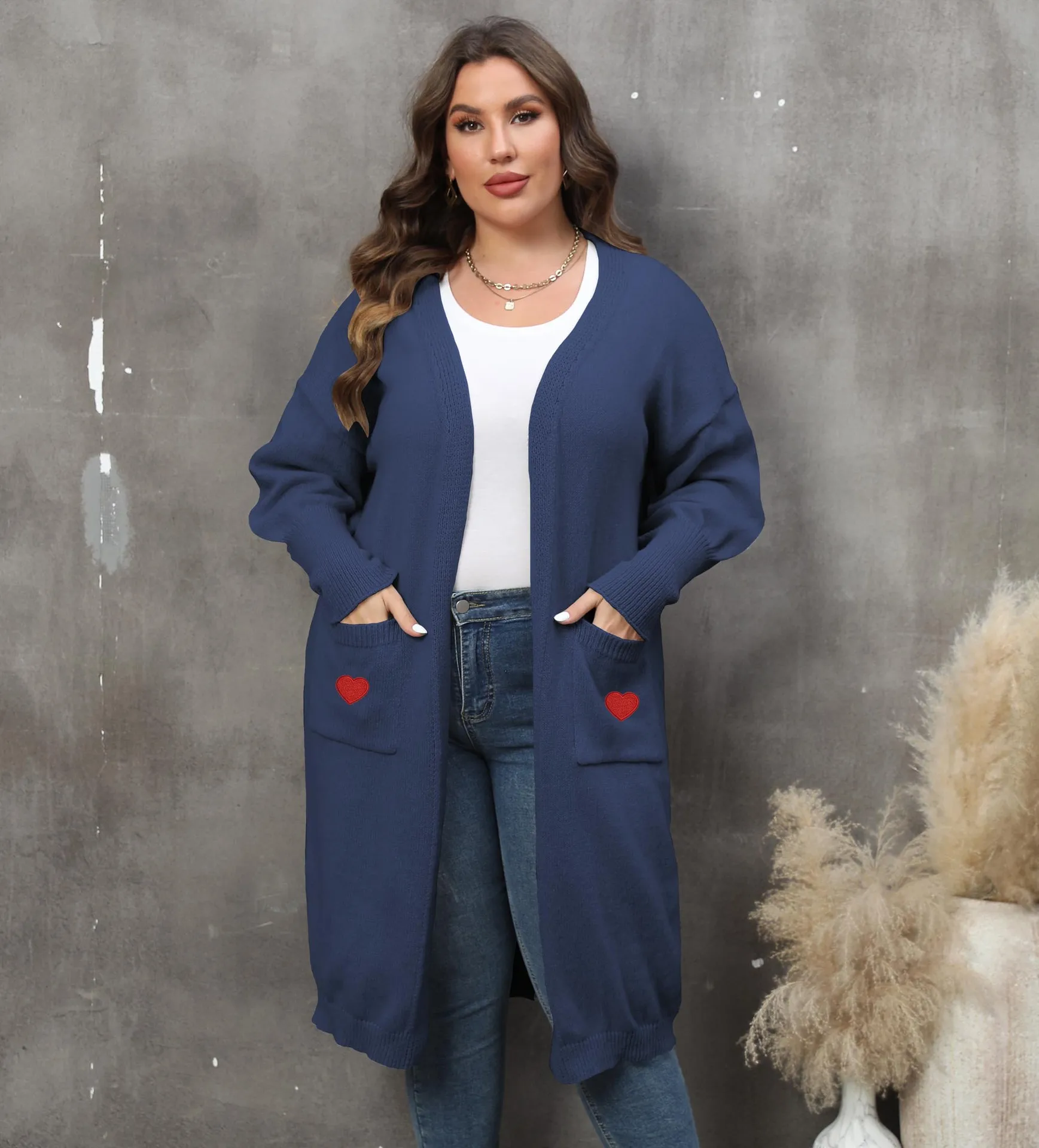 Cardigan Tissé à Manches Lanternes pour Femme, Manteau de Grande Taille, Mi-Long, Double Poches, Décontracté, Solide, Document, Vêtements d'Extérieur