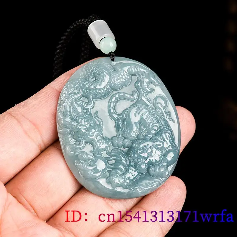 Imagem -03 - Azul Jadeite Dragão Tigre Colar de Pingente para Homens Jade Burmese Natural Pedra Esculpida Designer Jóias Presente Real