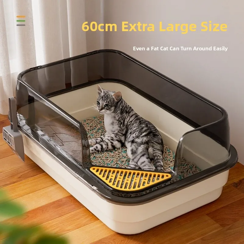 

Очень большой полузакрытый лоток для кошек с открытым верхом, защита от разбрызгивания, для мейн-кунов, высококачественный туалет для животных из полипропилена