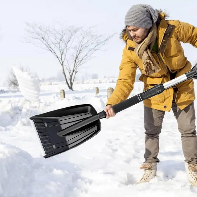 Heavy Duty Snow Shovel Strain Reducing With Retractable Handle Extra Deep Snow Scoop Shovel For Digging Soil Dirt And Gravel