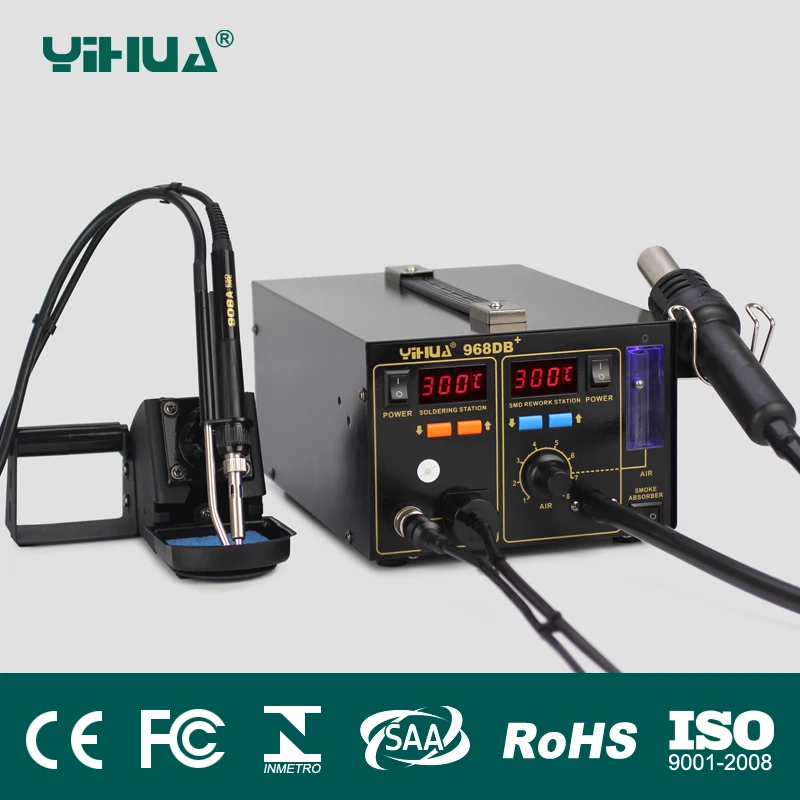 Hot 3 in 1 SMD Rework Station YIHUA 968DB+ Soldering Station With Smoke Absorber