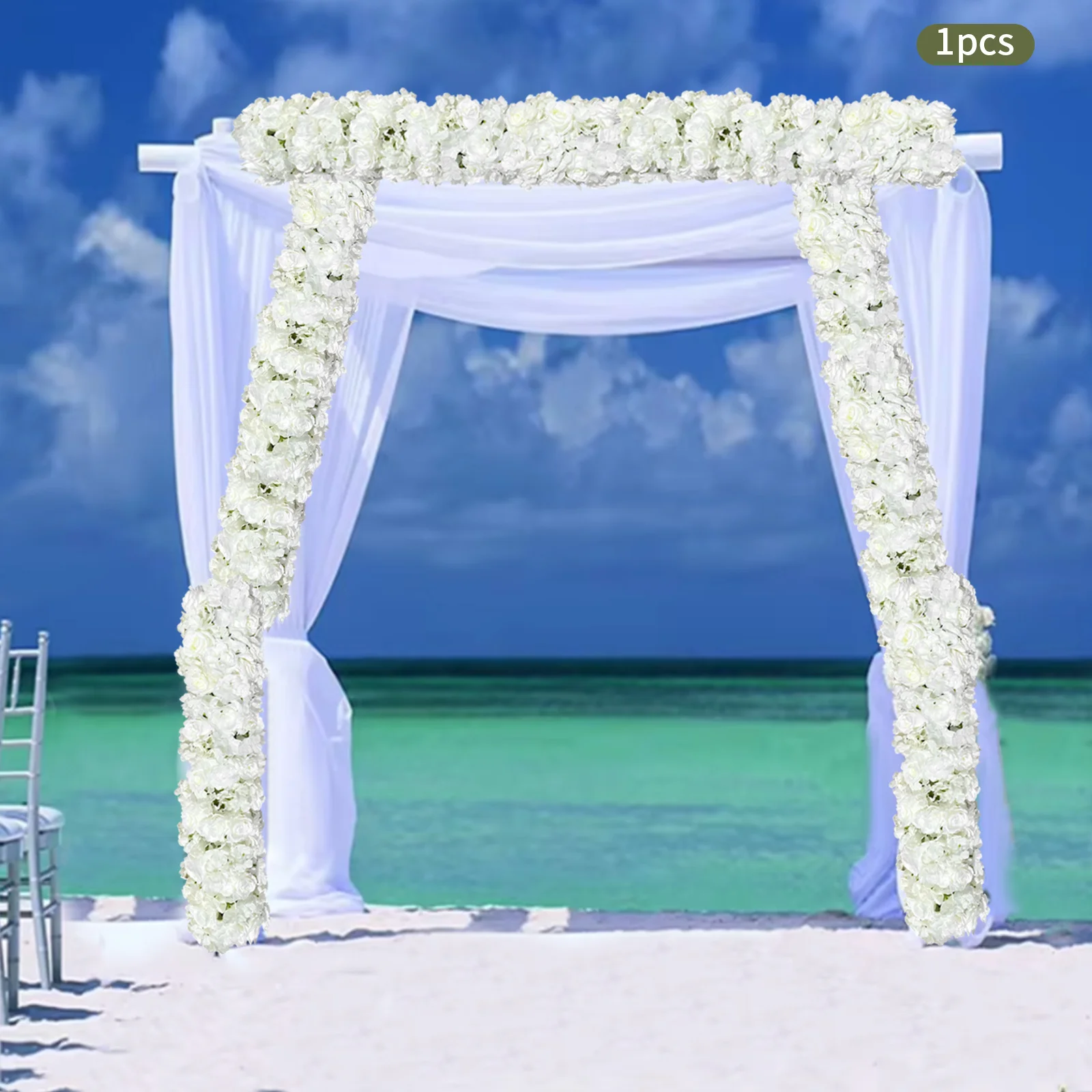 

[Ряд искусственных шелковых цветов] 1-метровый ряд искусственных шелковых цветов в белой розове, гортензии, георгина, класс дизайна, хлопковый материал