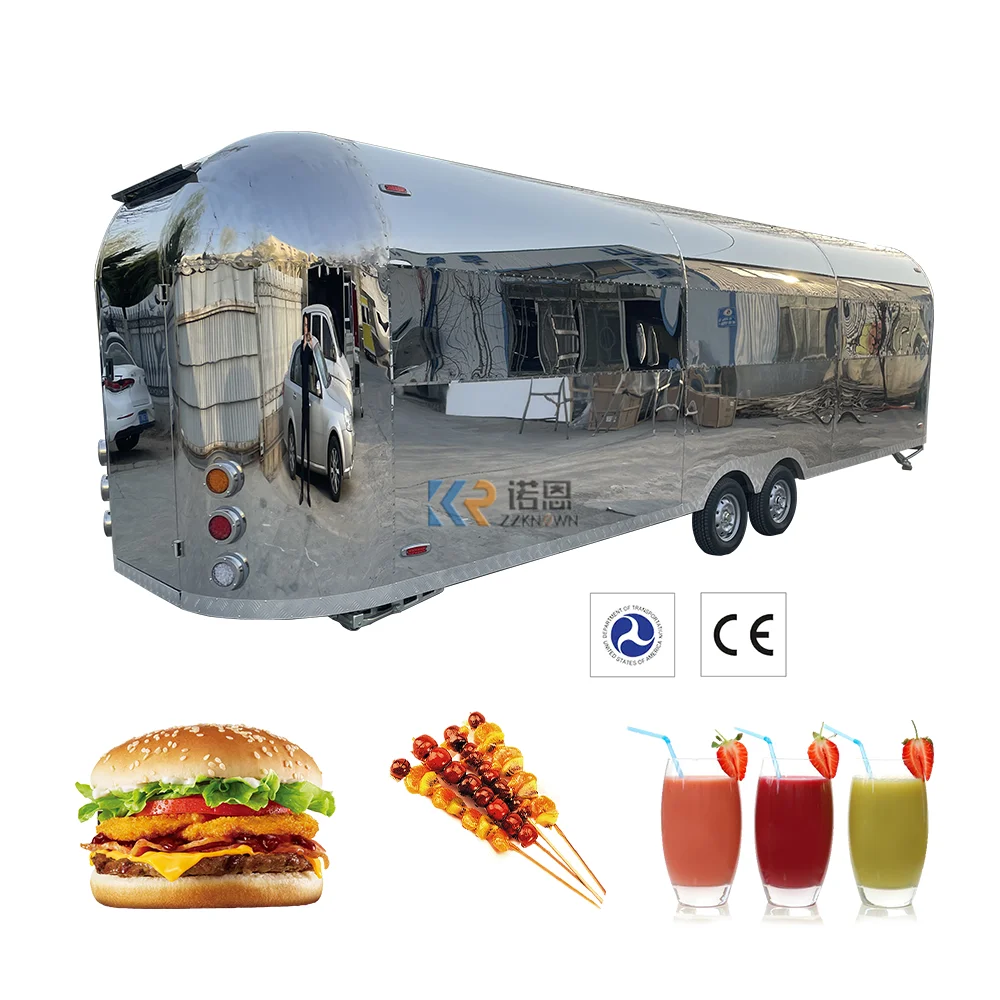 Air Stream Mobile Food Trailer Truck Stainless Steel Ice Cream Coffee Cart Customized Snack Vending Van