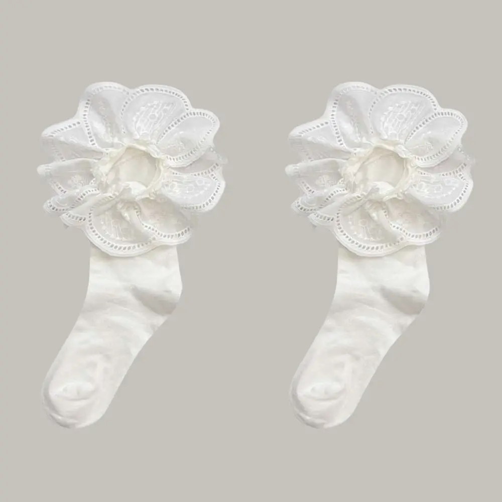 Balletstijl Ruche Sokken Mid Tube Lotusblad Vorm Dames Kousen Wit Geborduurde Jacquard JK Katoenen Sokken Lente Zomer