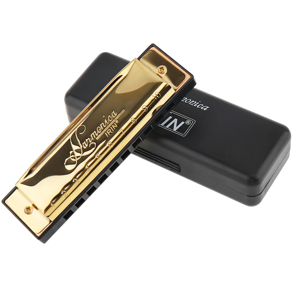 Silver / Gold KeyC 10 Hole 20 Tone Blues Harmonica for Professional Player Beginner with Case, Stainless Steel Mouth Organ