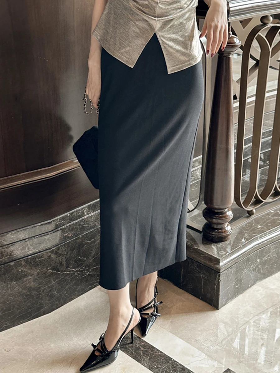 

Versatile A-Line Midi Skirt OL Ele Women's Bodycon Suit Dr Slimming Side Slit Polyester Fabric Korean Sle mid Waist